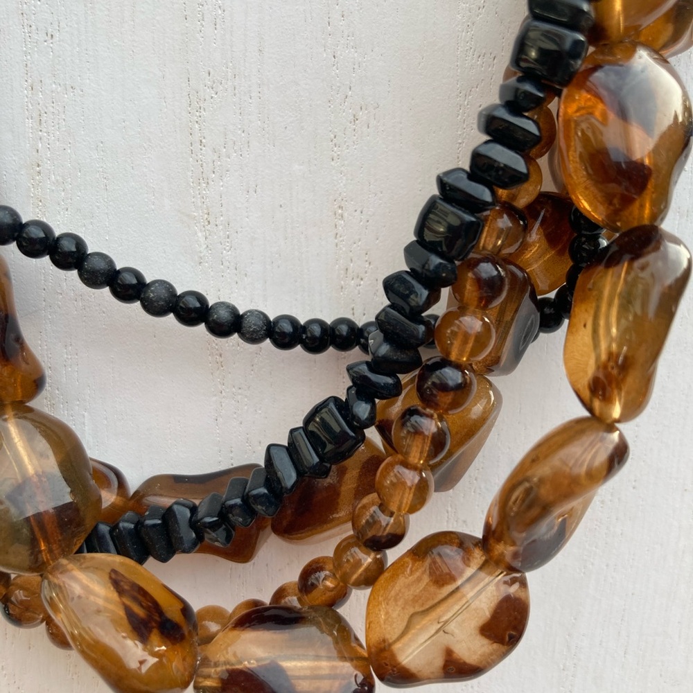 Acrylic Bead Necklace 5-strand twisted black and brown 16” long - Picture 3 of 9